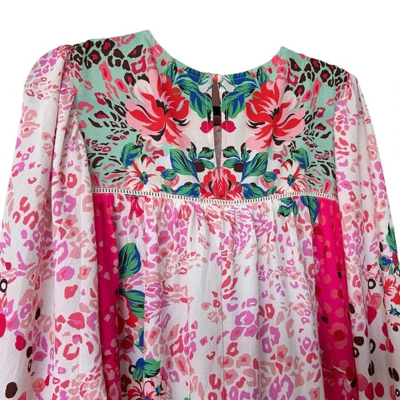 UMGEE Women's Mixed Print Crochet Ruffle Dress Size Medium Rose / Fuchsia - Picture 7 of 7